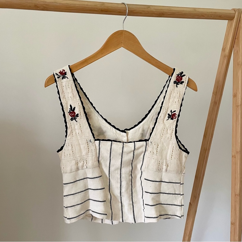 NWT Free People Rose Bud Floral Embroidered Lace Corset Tank Top in Ivory - L - Picture 7 of 8